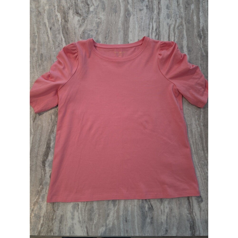 Kate Spade New York Pink Short Sleeve Top- Women's Medium Ruched Puff Sleeves